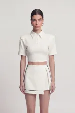 Vatkalı Polo Yaka Carolyn T-Shirt Beyaz