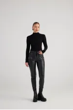 Pantalon en cuir noir Gina