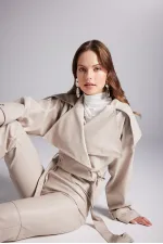 Veste en cuir beige Neeko