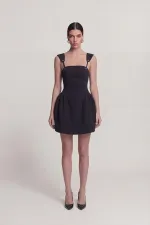 Eyelet Strap Detail Mini Sandra Dress Black