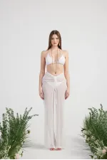 Shirred Pareo Pantolon Beyaz
