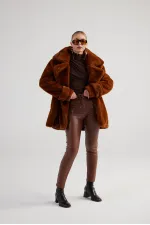 Pantalon en cuir marron Gina