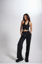 Striped Pantolon Siyah