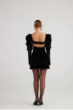 Robe courte Raquel en velours noir à manches pastèque