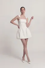 Kuşgözü Askı Detaylı Mini Sandra Elbise Beyaz
