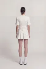 Demie T-shirt with Gathered Detail and Padded Shoulders, White Demie T-shirt with Gathered Detail and Padded Shoulders, White