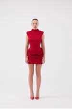 Backless Glittery Mini Judy Dress, Red