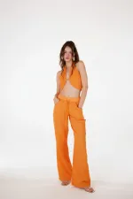 Pantalon taille haute orange