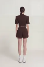Short Alexia plissé taille haute avec ceinture, marron café Short Alexia plissé taille haute avec ceinture, marron café