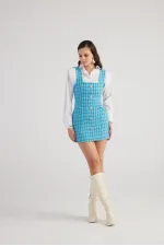 Tweed Elbise Mavi