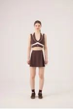 Jupe courte Stella taille haute couleur café