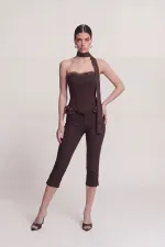 Mid-Waist Lycra Una Capri Pants, Brown Mid-Waist Lycra Una Capri Pants, Brown