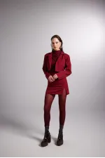 Vatkalı Atlas Kumaş Crop Model Panky Ceket Bordo
