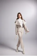 Pantalon en cuir beige Lucy