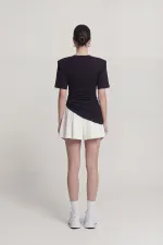 Demie T-shirt with Gathered Detail and Padded Shoulders, Black Demie T-shirt with Gathered Detail and Padded Shoulders, Black
