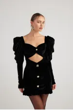 Robe courte Raquel en velours noir à manches pastèque
