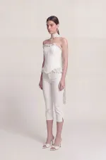 Una Capri Pants, Mid-Waist Lycra, White Una Capri Pants, Mid-Waist Lycra, White