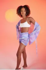 Bonita Pareo Set with Gathered Skirt and Patterned Tulle, Lilac