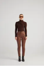Pantalon en cuir marron Gina