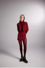 Vatkalı Atlas Kumaş Crop Model Panky Ceket Bordo