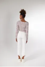 Kadın Kahverengi Damalı Düğme Kapamalı Pierre Bluz