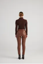 Pantalon en cuir marron Gina