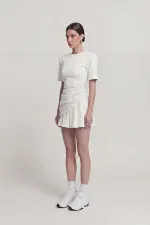 Demie T-shirt with Gathered Detail and Padded Shoulders, White Demie T-shirt with Gathered Detail and Padded Shoulders, White