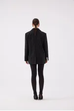 Oversize Kesim Çizgili Strip Blazer Ceket Siyah