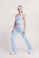 Ellen Flare Leggings with Waistband, Blue Ellen Flare Leggings with Waistband, Blue
