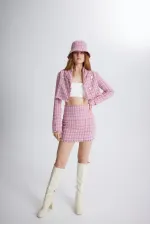 Tweed Fabric Crop Jacket Pink