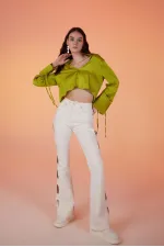 Cutout Jean Pantolon Beyaz