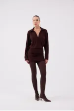 Jaida Shirt Collar Dress with Gathered Hem in Brown