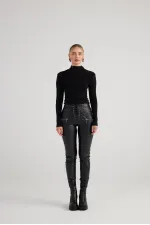 Pantalon en cuir noir Gina