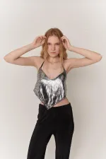 Glammy Üçgen Crop Gri