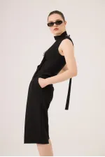 Bermuda Nina noir à taille haute et pli simple