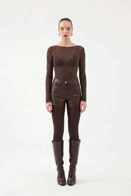 Boat Neck Ultra Soft Nikki Cashmere Blouse Coffee