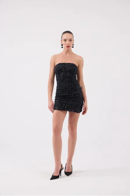 Sequin Strapless Mini Genesis Dress Black