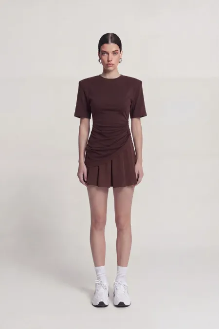 Demie T-shirt with Gathered Detail and Padded Neckline, Brown Demie T-shirt with Gathered Detail and Padded Neckline, Brown