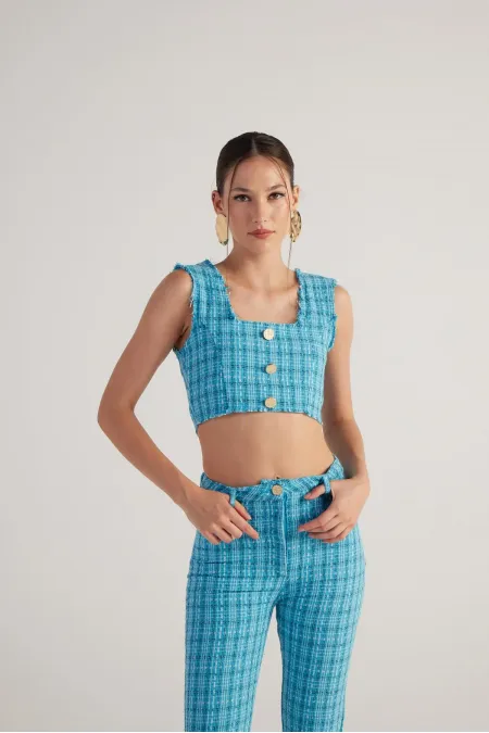 Tweed Büstiyer Mavi