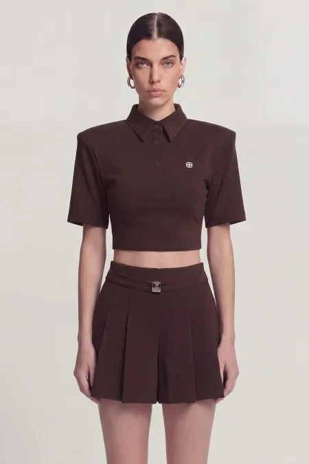 Vatkalı Polo Yaka Carolyn T-Shirt Kahve