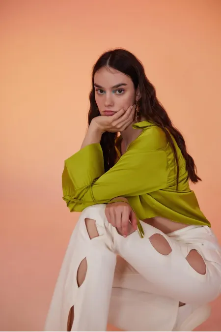 Cutout Jean Pantolon Beyaz