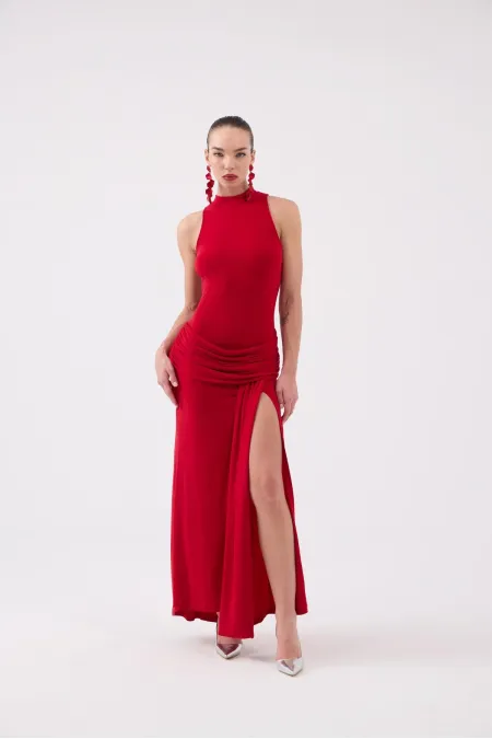 Backless Long Emilia Dress with Slit, Red