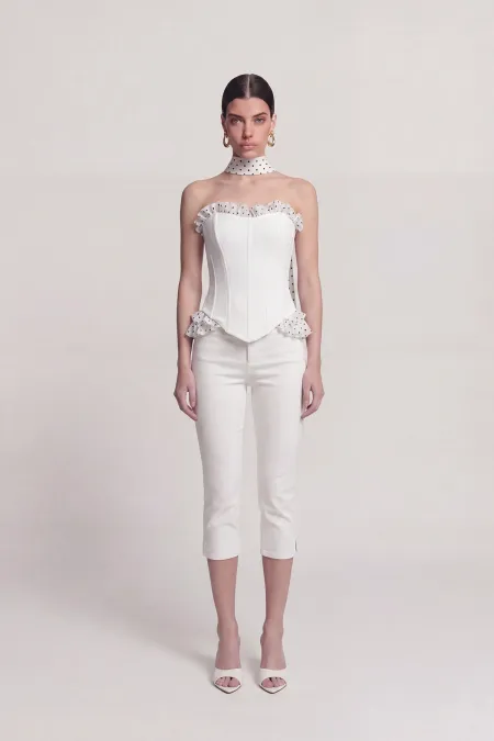 Una Capri Pants, Mid-Waist Lycra, White Una Capri Pants, Mid-Waist Lycra, White