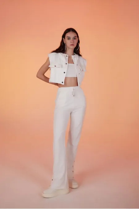 Pantalon de survêtement Jura avec fermeture à pression et 3 cordons de serrage, blanc