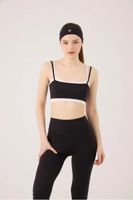 Fabiola Double-Layer Strappy Bustier, Black