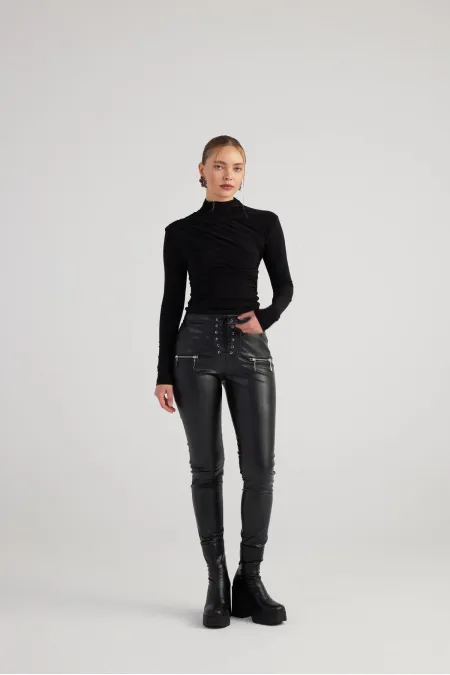 Pantalon en cuir noir Gina