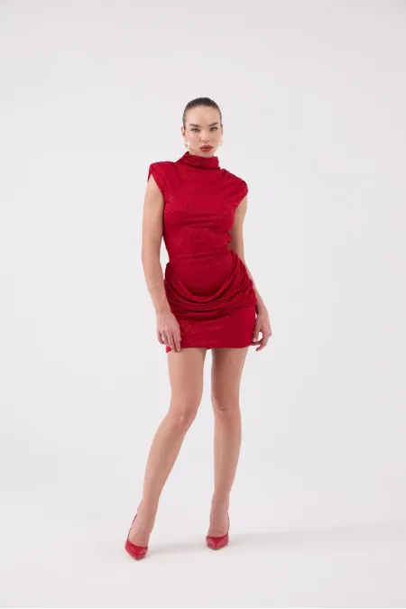 Backless Glittery Mini Judy Dress, Red