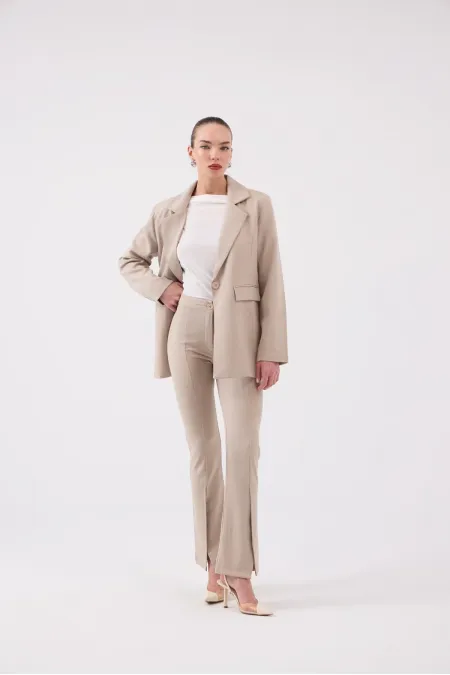 Veste blazer rayée beige
