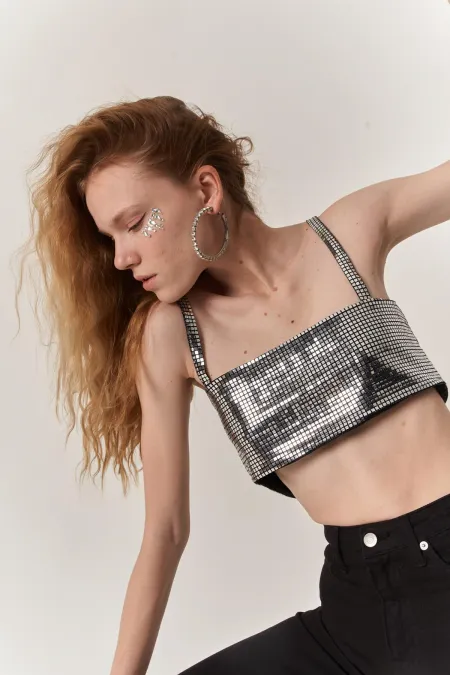Strapless Glammy Crop Silver
