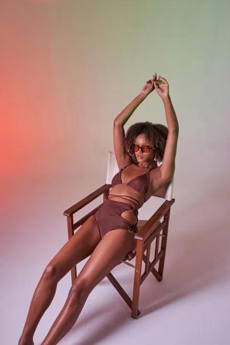 Delphi High Waist Bikini Bottom Brown
